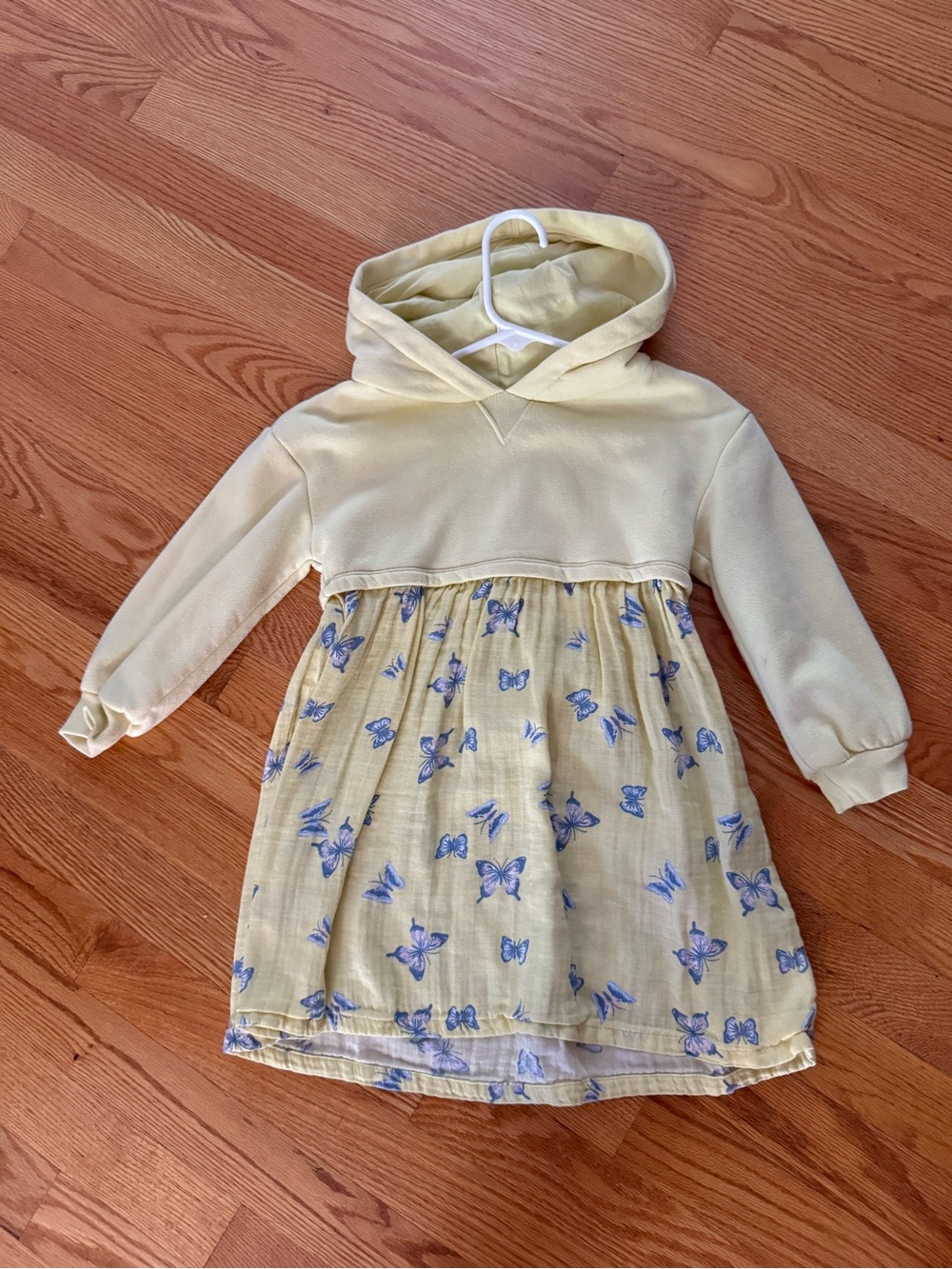 GAP Yellow Hooded Dress with Blue Butterfly Print